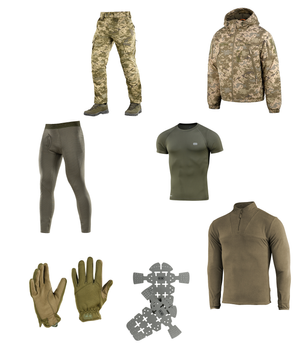 M-tac комплект ЗСУ тактична куртка, штани з наколінниками, кофта, термобілизна, рукавички M