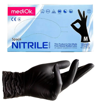 Перчатки нитриловые Mediok Черные М 100 шт