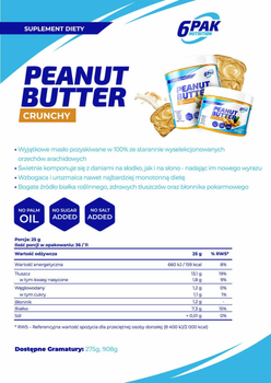 Masło orzechowe 6PAK Nutrition Peanut Butter Crunchy 908 g (5902811801584)