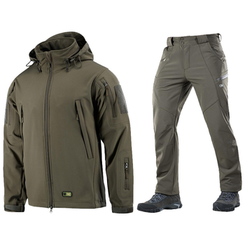 Мужской Комплект M-TAC на флисе Куртка + Брюки / Утепленная Форма SOFT SHELL олива размер XL 50-52