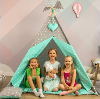 Большая Палатка-Вигвам WIGWAMHOME "Звездочки" 150х150х200см серо-мятная