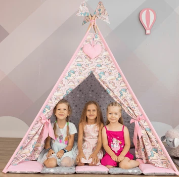 Большая Палатка-Вигвам WIGWAMHOME Единороги 150х150х200см розовая