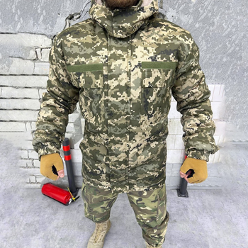 Мужская Зимняя Куртка на синтепоне с меховой подкладкой / Бушлат из саржи пиксель размер M