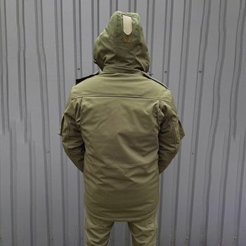 Мужская Зимняя Куртка на синтепоне с флисовой подкладкой / Водоотталкивающий Бушлат олива размер 2XL