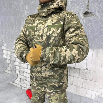 Мужская Зимняя Куртка на синтепоне с меховой подкладкой / Бушлат из саржи пиксель размер XL