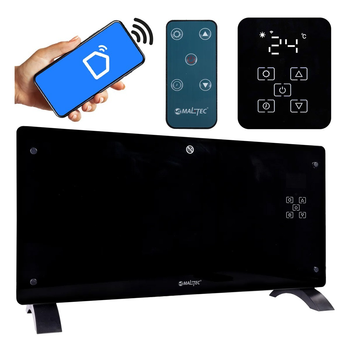 Скляний конвекційний обігрівач Maltec (110636) Eco 2000 Вт IP24 Wi-Fi пульт ДК термостат Чорний