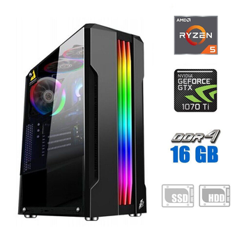Игровой ПК / AMD Ryzen 5 3600 (6 (12) ядер по 3.6 - 4.2 GHz) NEW / 16 GB DDR4 NEW / 120 GB SSD NEW + 500 GB HDD / nVidia GeForce GTX 1070 Ti, 8 GB GDDR5, 256-bit / 600W NEW б/у
