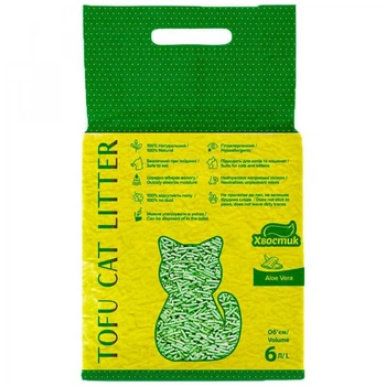 Соевый наполнитель Хвостик Tofu Cat Litter Aloe Vera для кошачьего, с ароматом алое вера, 2.6 кг (6 л)