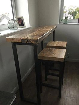 Дизайнерская Барная стойка из натурального дерева Loft Design 120х40х120h Черный / Дерево ATL334
