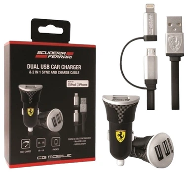 Ładowarka samochodowa Ferrari FEBCCCBUNBK 2w1 MFI Lightning/microUSB Black (3700740364222)