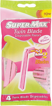 Набір одноразових жіночих верстатів для гоління, 4 шт - Super-Max Twin Blade Disposable Razors 4шт