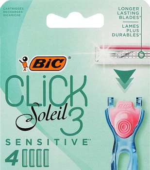 Змінні касети для гоління, 4 шт. - Bic Click 3 Soleil Sensitive 4шт (1050395-99398)