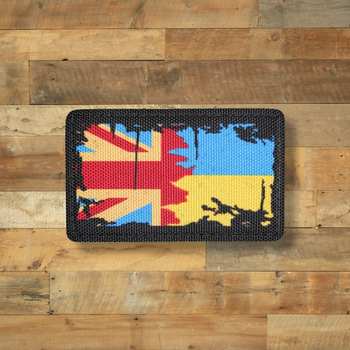 Шеврон Флаг Великобритания-Украина, Винтаж, 8х5, на липучке (велкро), патч печатный