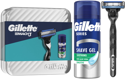 Zestaw kosmetyków do golenia Gillette Golarka Mach3 + Żel do golenia 75 ml + Pudełko wielokrotnego użytku (8700216077132)