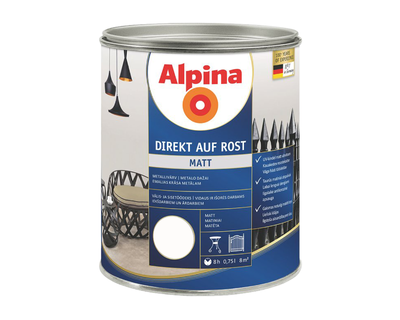 Эмаль-грунт алкидная ALPINA DIREKT AUF ROST ГЕРМАНИЯ антикоррозионная RAL 9010 - белый матовый 0,75л