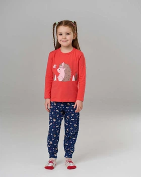 Детская пижама для девочки хлопок ежики Рождественское настроение Nicoletta Family look 85405в 3-4лет 98-104см красный