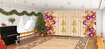 Новорічні Фото Штори в дитячий сад PHOTODECOR "Фіолетові кулі"