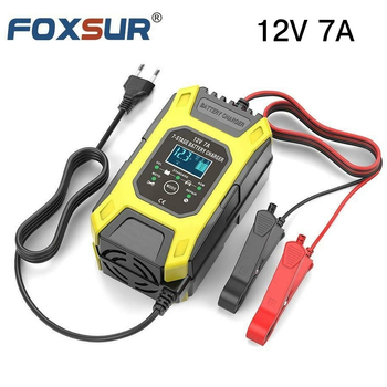 Імпульсний 7 ступінчатий Зарядний Пристрій FOXSUR 12V7A для різних типів акумуляторів Жовтий (В4500011)