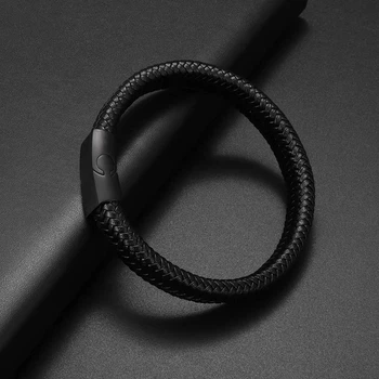 Браслет кожаный чёрный Black длина 22 см