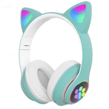 Дитячі бездротові навушники Bluetooth Cat Ear (вушка світяться) Бірюзові