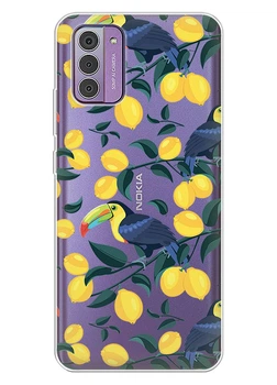Прозрачный силиконовый чехол iSwag для Nokia G310 с рисунком - Туканы и лимоны (ISNG31035)