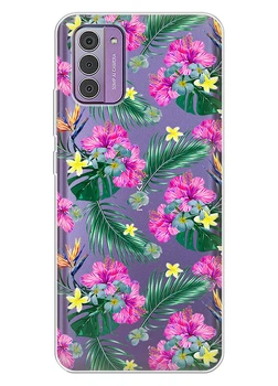 Прозрачный силиконовый чехол iSwag для Nokia G310 с рисунком - Тропические цветы (ISNG3104)