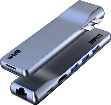 Хаб USB-C для MacBook M-серії ArmorStandart HDMI + LAN + PD + 3USB + TF/SDcard Grey (ARM69367)