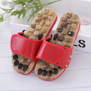 Тапочки массажные ортопедические с камнями Penghang massage shoes красные размер 38-39