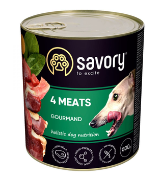 Влажный корм Savory для взрослых собак всех пород, с четырьмя видами мяса, 800 г
