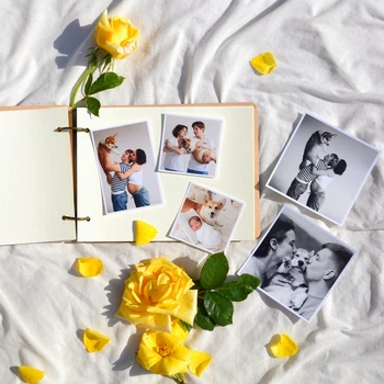 Альбом для фотографий деревянный / фотоальбом на подарок / крафтбук "гори" светлая обложка, молочные страницы Your Magnets