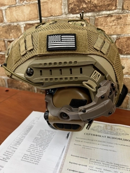 Шлем FAST USA NIJ IIIA M-L песок, EARMOR M31 Активные шумоподавляющие стрелковые наушники, крепления, кавер
