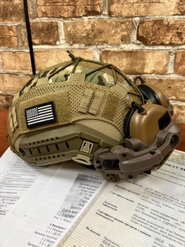 Шлем FAST USA NIJ IIIA L-XL песок, EARMOR M31 Активные шумоподавляющие стрелковые наушники, крепления, кавер