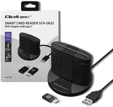 Зчитувач чіп-карт Qoltec Intelligent Smart ID SCR-0632 USB типу C (50632) (5901878506326)