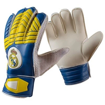 Футбольные вратарские перчатки с защитой пальцев Latex Foam REALMADRID сине-желтые размер 9 GGLG-RM