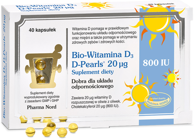 Suplement diety Pharma Nord Bio-Witamina D3 D-pearls 20 mcg 40 kapsułek (5709976137103)