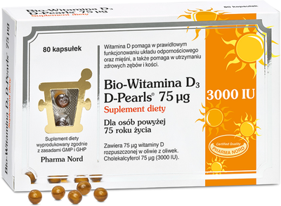 Біологічно активна добавка Pharma Nord Bio-Witamina D3 D-pearls 75 мкг 80 капсул (5709976127203)