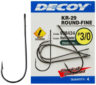 Крючок Decoy KR-29 Worm Round-Fine 3/0, 4 шт / уп