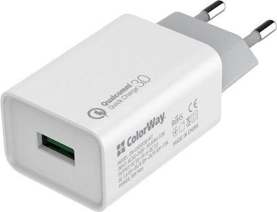 Зарядний пристрій для телефона ColorWay USB Quick Charge 3.0 White (4823108602305)