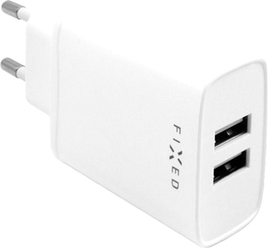 Зарядний пристрій для телефона Fixed Dual USB 15W + USB/USB-C Cable White (8591680114900)
