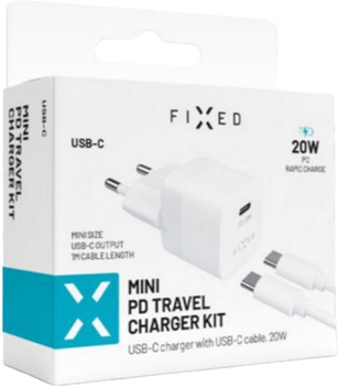 Ładowarka do telefonów Fixed Mini 20W + USB-C/USB-C Cable White (8591680137749)