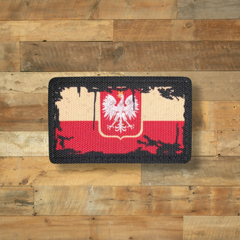 Шеврон Прапор Польщі з гербом, Вінтаж, 8х5, на липучці (велкро), патч друкований