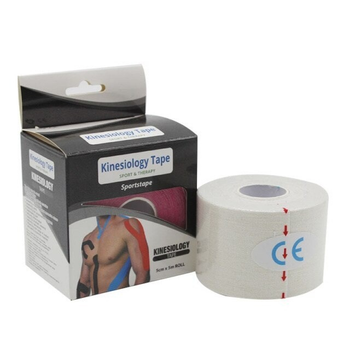 Кінезіо тейп (кінезіологічний тейп) Kinesiology Tape в коробці 5см х 5м білий