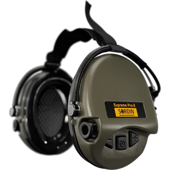Активні захисні навушники Sordin Supreme Pro-X Neckband Olive із заднім тримачем під шолом