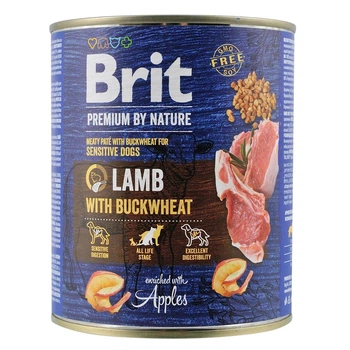 Корм для собак Brit Premium By Nature Lamb with Buckwheat 800г, с ягненком и гречкой