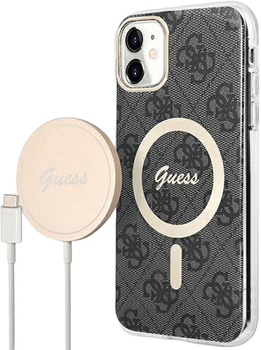 Etui + Ładowarka Guess 4G Print MagSafe do Apple iPhone 11 Black (3666339103361)