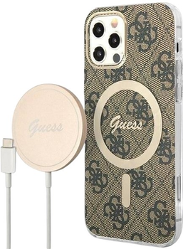 Etui + Ładowarka Guess 4G Print MagSafe do Apple iPhone 12/12 Pro Brown (3666339102852)