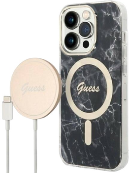Панель + Зарядний пристрій Guess Marble MagSafe для Apple iPhone 14 Pro Black (3666339103132)