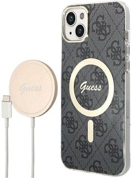 Панель + Зарядний пристрій Guess 4G Print MagSafe для Apple iPhone 14 Plus Black (3666339102821)