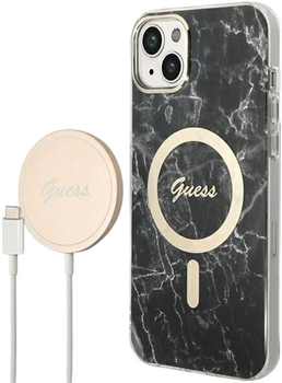 Etui + Ładowarka Guess Marble MagSafe do Apple iPhone 14 Black (3666339103118)