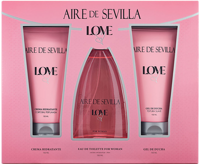 Zestaw damski Instituto Espanol Aire De Sevilla Love Woda perfumowana damska 150 ml + Moisturizing Cream 150 ml + Shower Gel 150 ml (8411047136256)